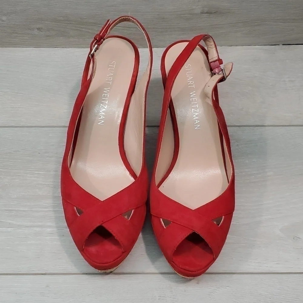 Stuart Weitzman Womens Ankle Suede Slingback Wedge Sandals shoes sz 7.5M - Picture 4 of 13